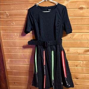 Her Universe Black Dress with Red and Green Lightsaber Prints